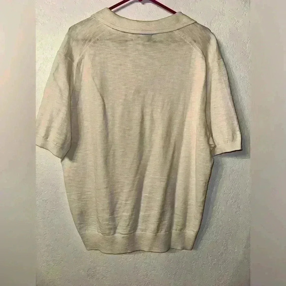 Banana Republic Organic Cotton Short Sleeve Sweater Polo Cream Large - Picture 2 of 4